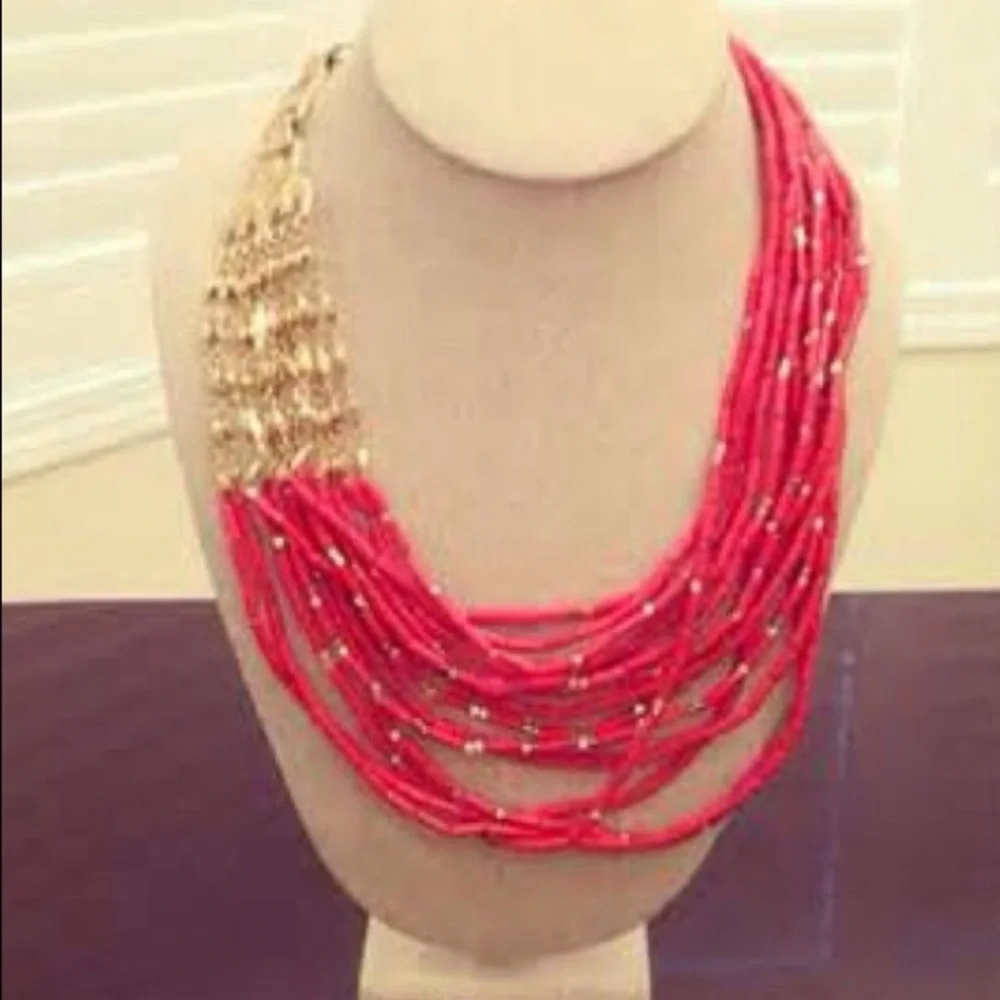 Stella & Dot | Retired Coral Red Hand-beaded Campari Statement Necklace - Picture 8 of 8